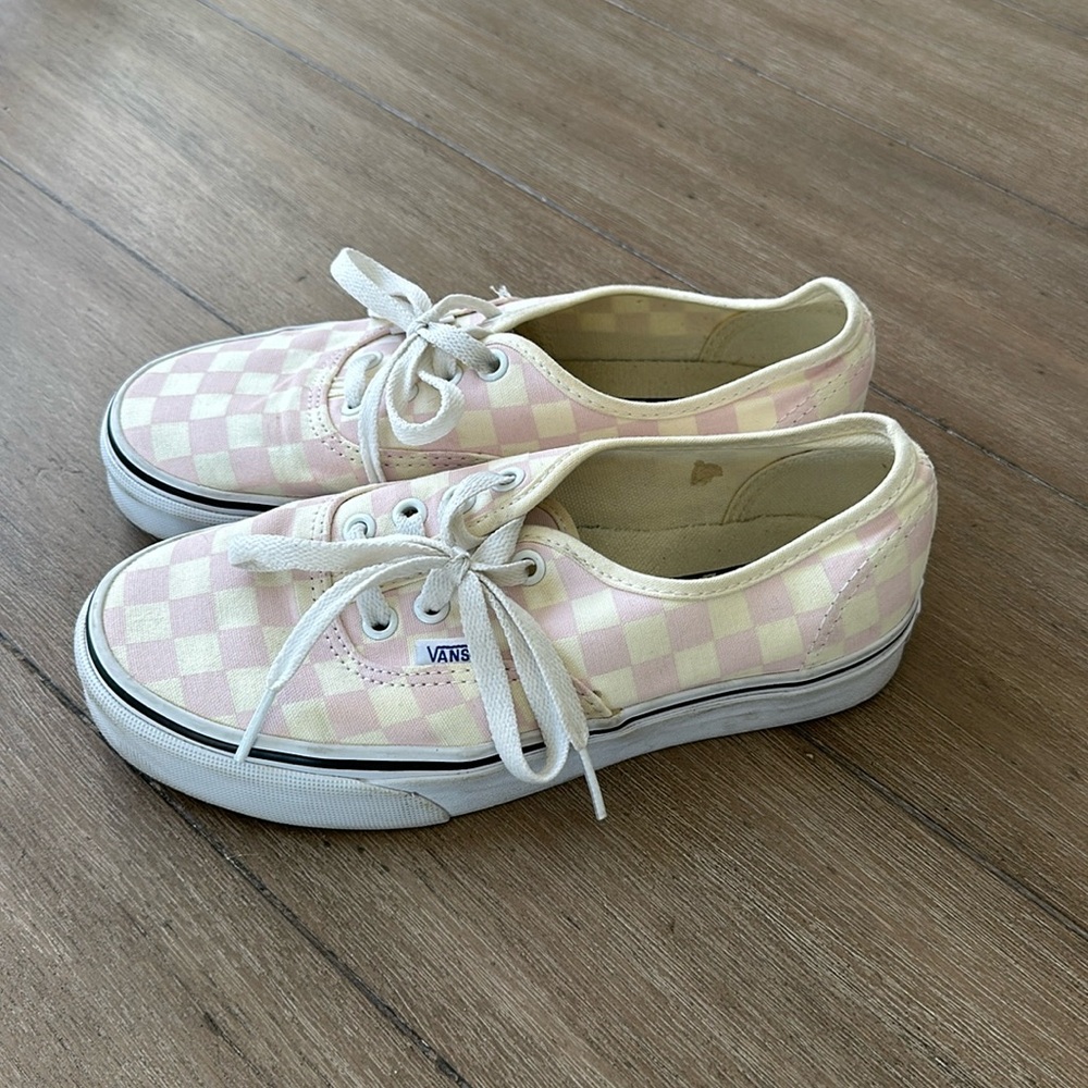 White and Pink Checkered Vans Size 6